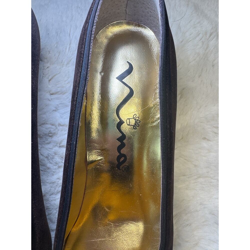Vintage Y2k 90s Nina Pump Velvet Square Toe 7.5 Chocolate Brown Fall Wedding - Picture 10 of 15